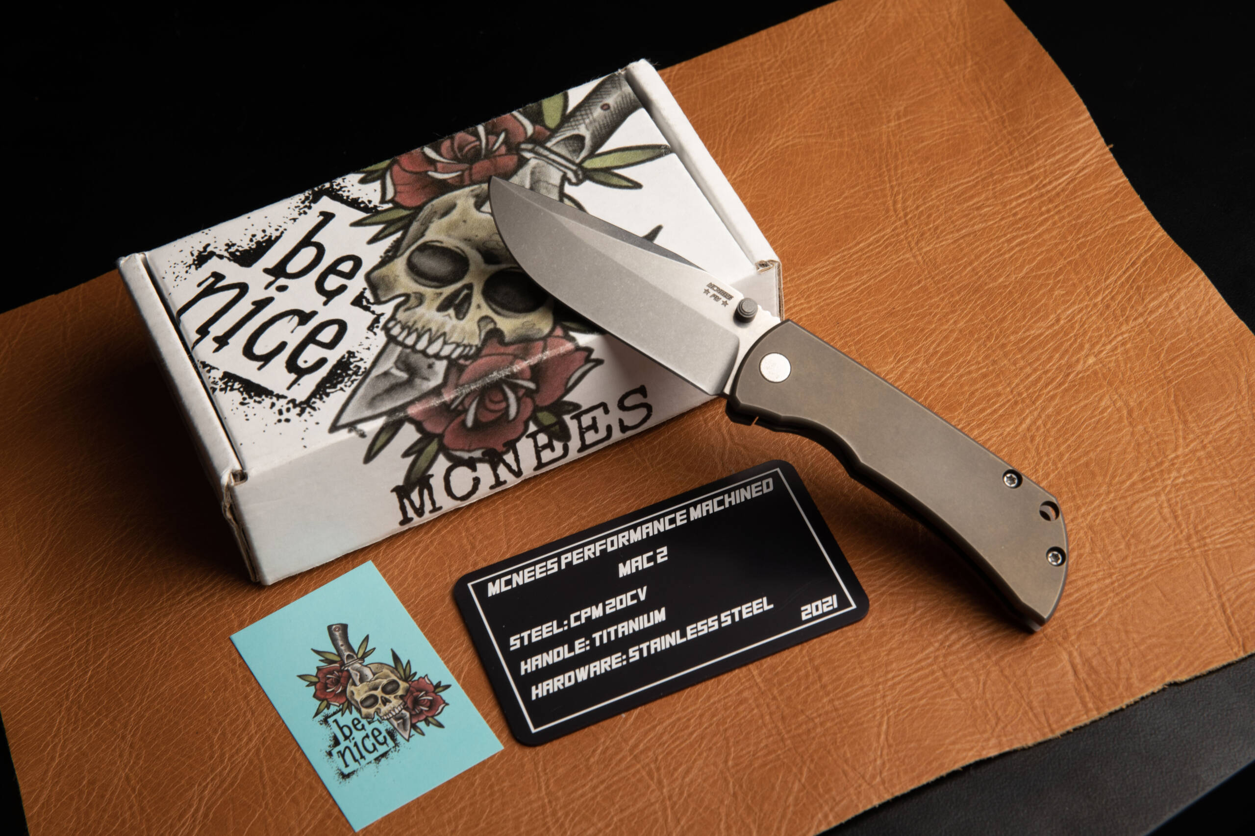 MCNEES Custom Knives MAC 2 / Satin Stonewashed Blade / Bronze Ano Handle - Image 2